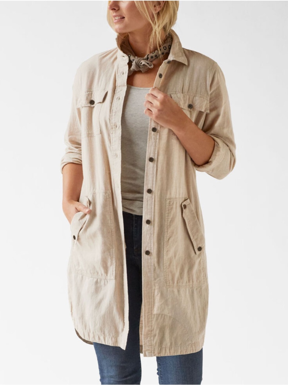 Duluth| Hemp & Organic Cotton “Duster” Light Beige Long Shirt Jacket Women’s M